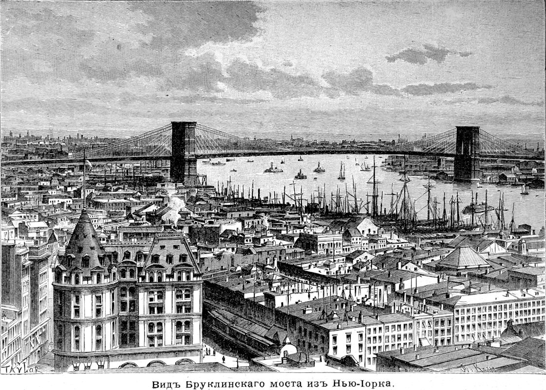 149 Вид Бруклинского моста из Нью-Йорка